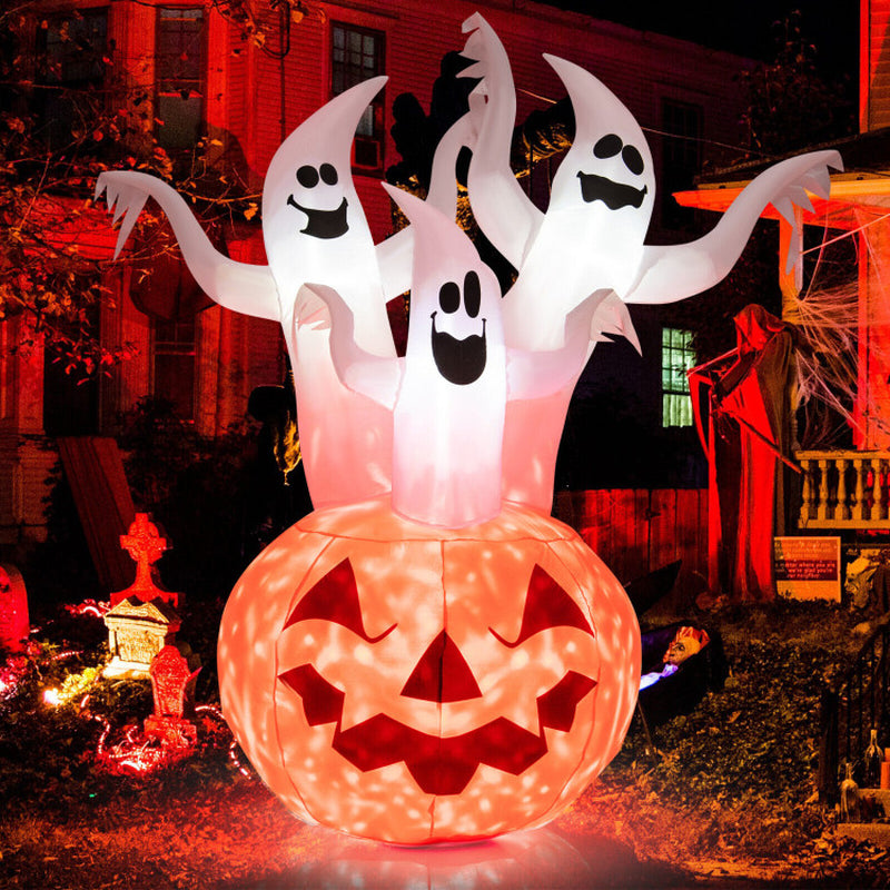 6 Feet Inflatable Halloween Ghosts with Pumpkin Decor and Rotating Lamp