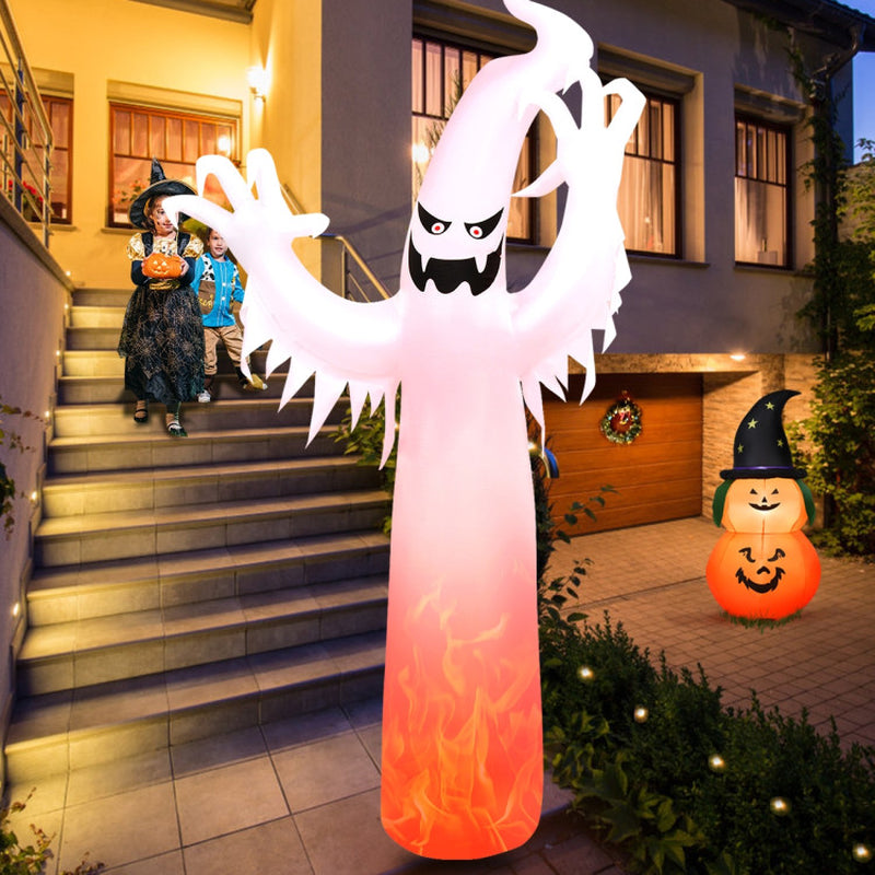 12 ft Giant Halloween Ghost Inflatable with LED Flame Lights