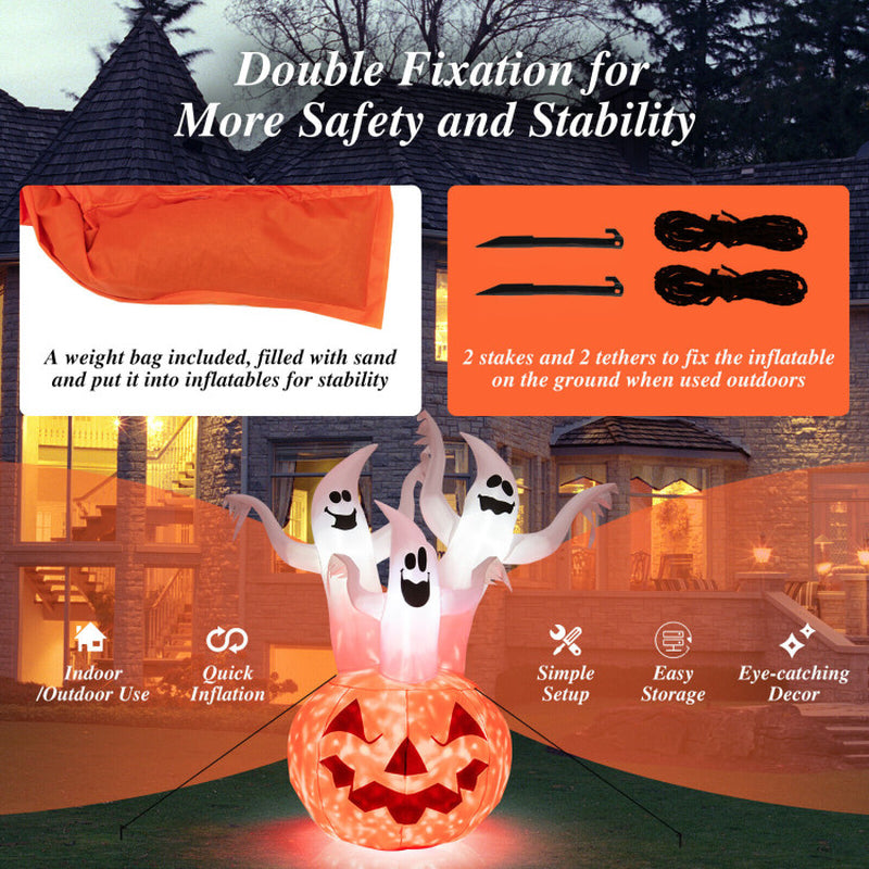 6 Feet Inflatable Halloween Ghosts with Pumpkin Decor and Rotating Lamp